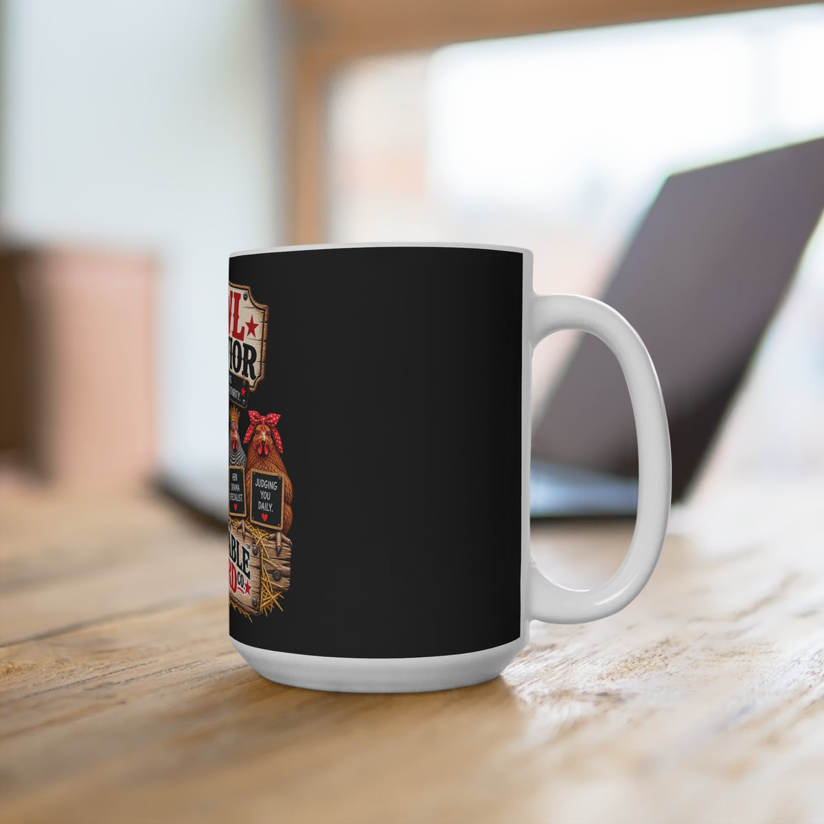 Fowl Behavior 15oz Mug — Funny Barnyard Chicken Coffee Cup (Questionable Barnyard)
