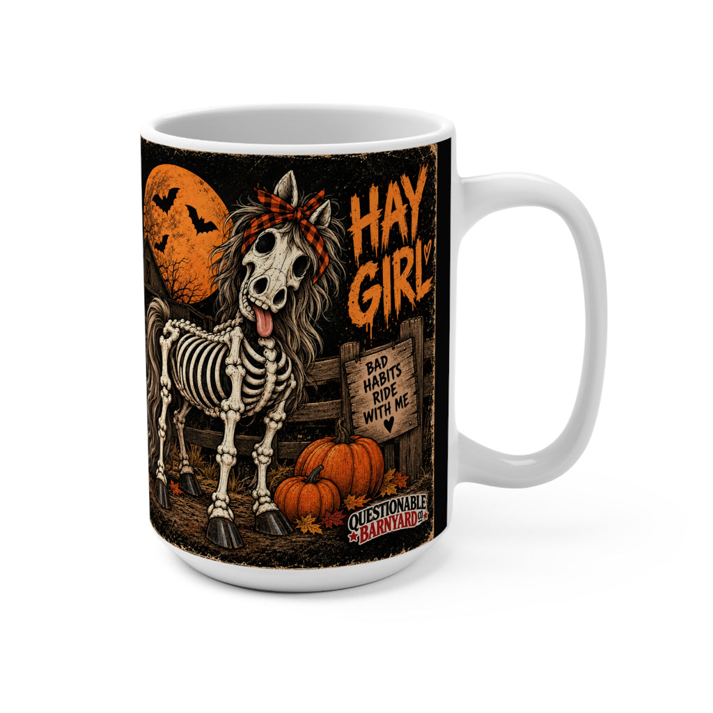 Hay Girl Skeleton Horse Halloween Mug – Funny Spooky Pumpkin Coffee Cup