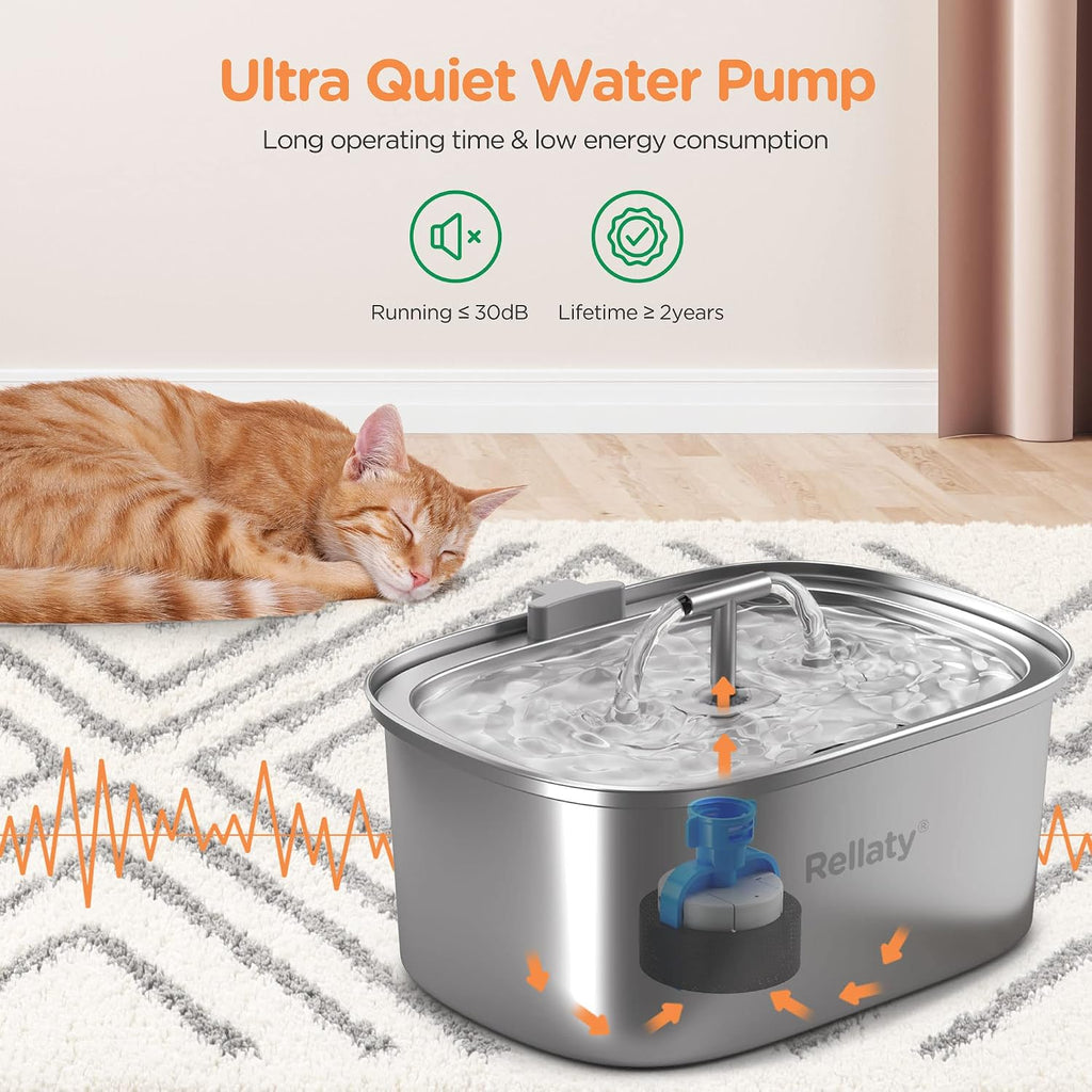 The Purrcolator™ – 3.2L Stainless Steel Cat Water Fountain “Includes 4 Filters + 4 Sponges”