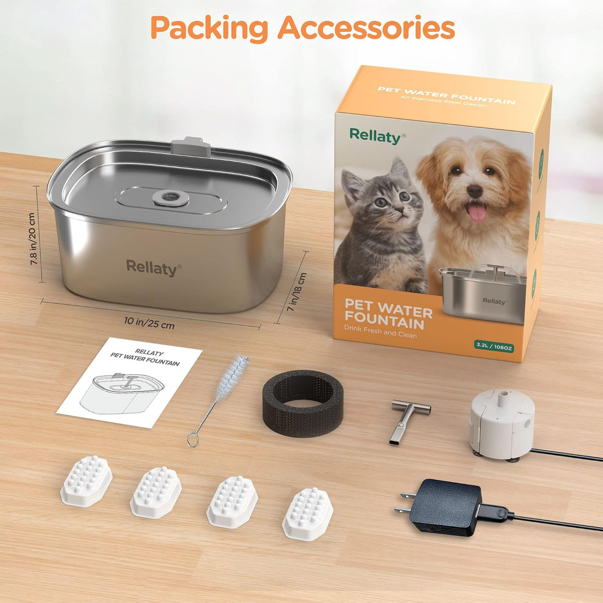 The Purrcolator™ – 3.2L Stainless Steel Cat Water Fountain “Includes 4 Filters + 4 Sponges”