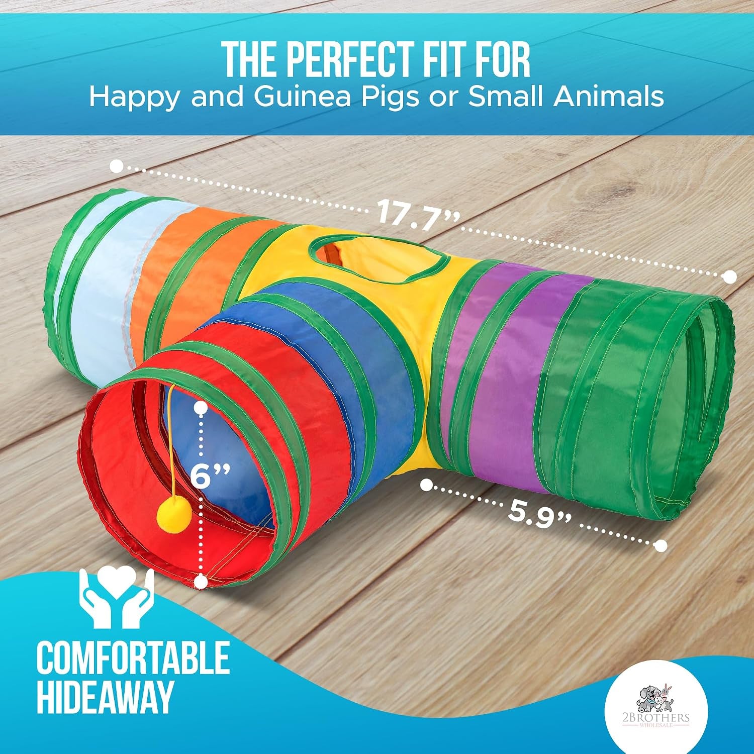 Tunnels with 3-Way Entrance - Cozy, Washable Guinea Pig Hideout - Interactive Cage Toys (Multicolor)