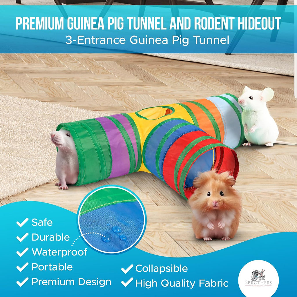 Tunnels with 3-Way Entrance - Cozy, Washable Guinea Pig Hideout - Interactive Cage Toys (Multicolor)