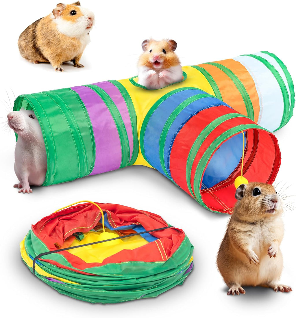 Tunnels with 3-Way Entrance - Cozy, Washable Guinea Pig Hideout - Interactive Cage Toys (Multicolor)